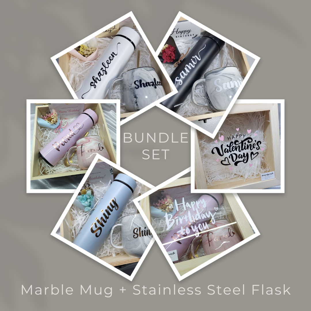 Gift Bundle Set (Marble Mug + Stainless Steel Flask)