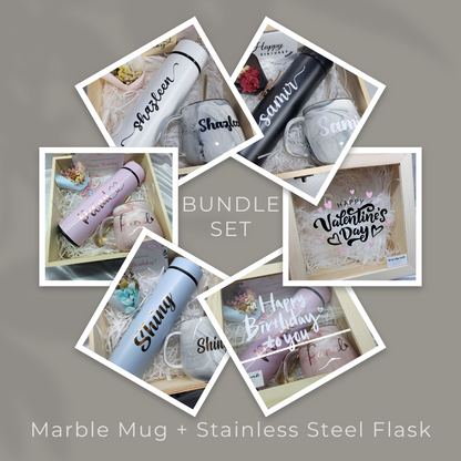 Gift Bundle Set (Marble Mug + Stainless Steel Flask)